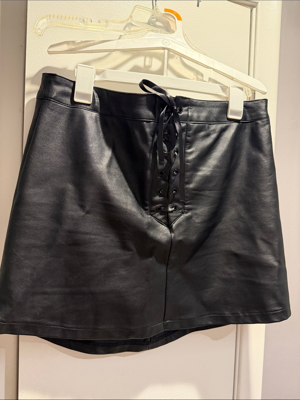 Charlotte Russe Black Faux Leather Lace-Up Mini Skirt